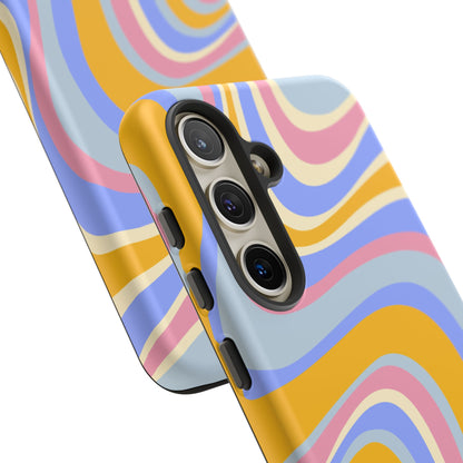 Groovy Pastel Waves Samsung Galaxy Case – 70s-Inspired Design with Dual-Layer Protection