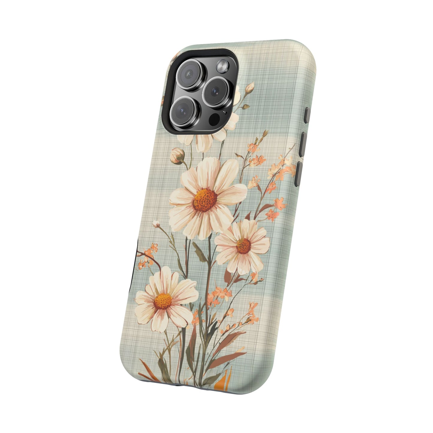 Pastel Green Daisy MagSafe iPhone Case - Floral Plaid Protective Cover