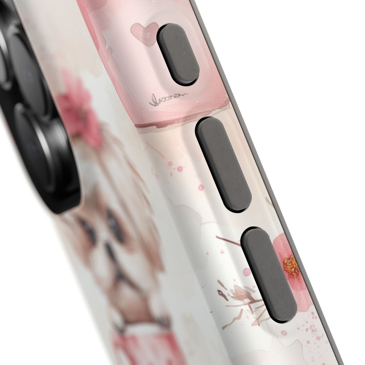 Floral Puppy in Teacup MagSafe iPhone Case – Cute Pink Flower Design, Tough Dual-Layer Protection