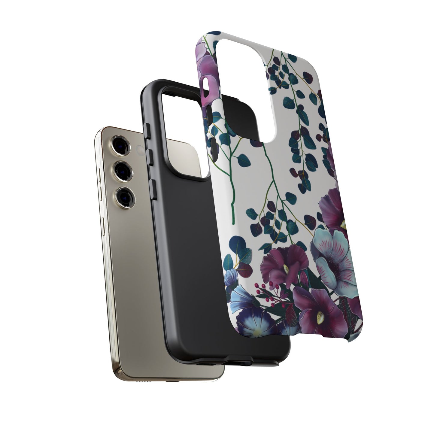 Moody Purple & Teal Floral Samsung Galaxy Series Case – Elegant Botanical Design