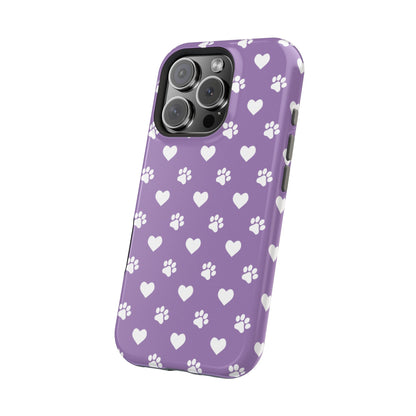 Lavender Paw Prints & Hearts Design - Adorable Pet Lover MagSafe iPhone Case