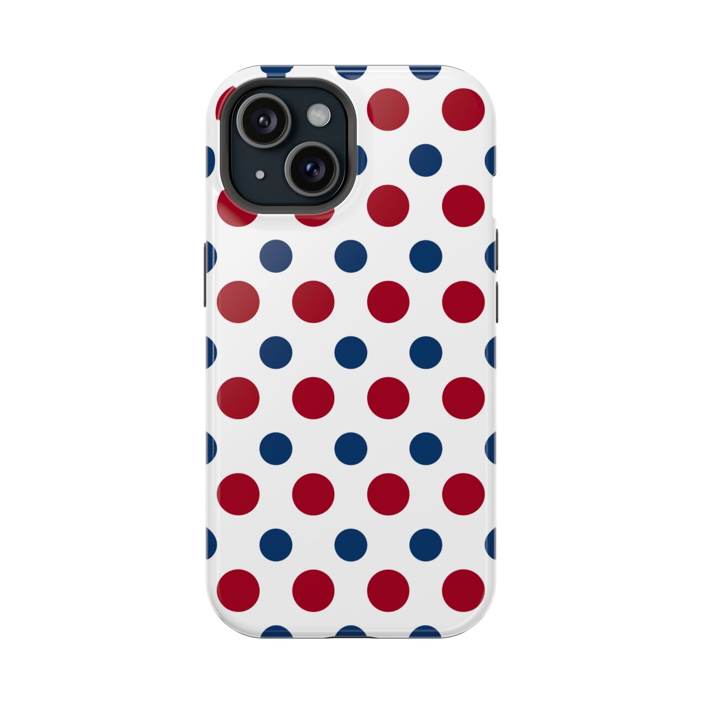 Patriotic Navy, White, and Red Polka Dot MagSafe iPhone Case