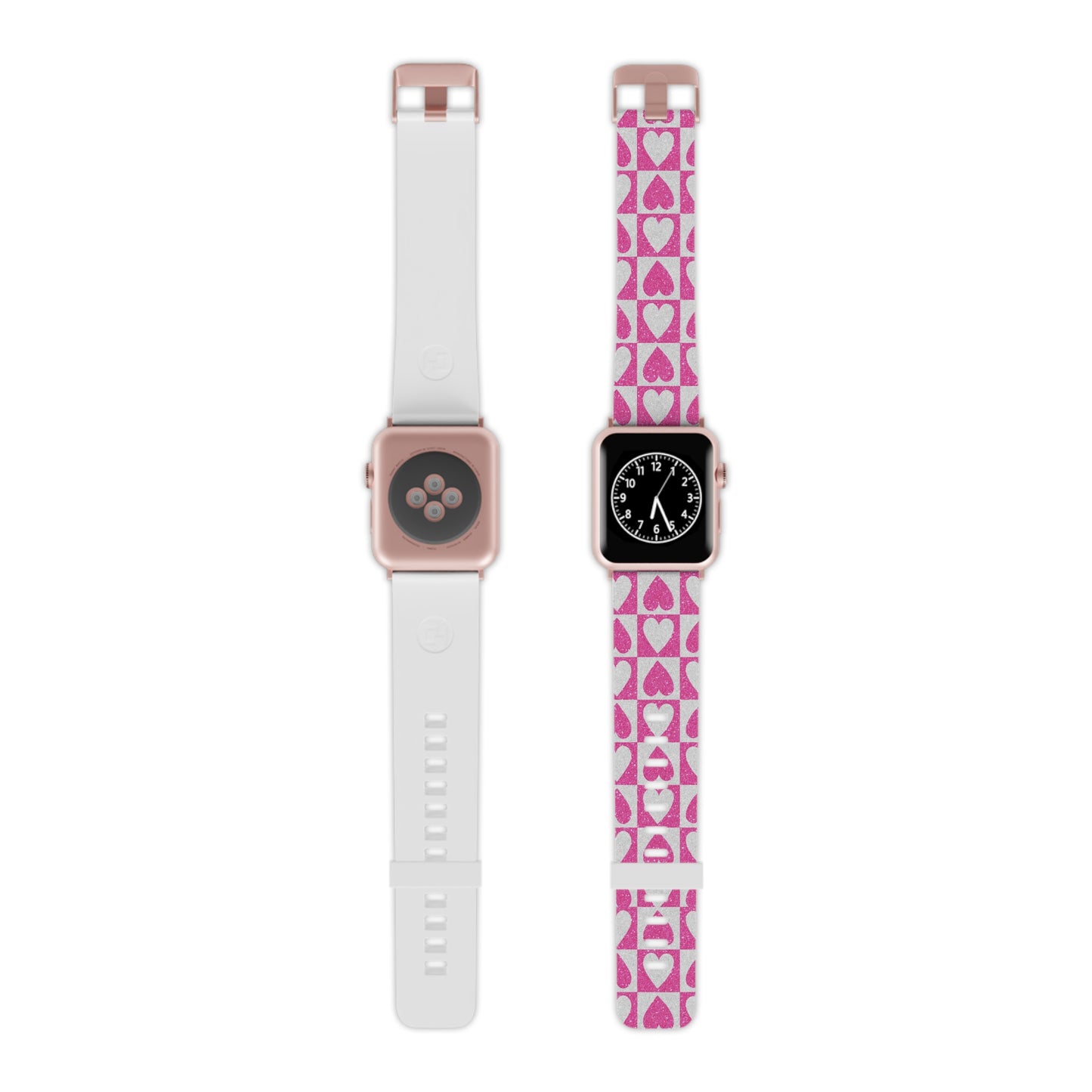 Pink Glitter Heart Checkered Pattern Apple Watch Band