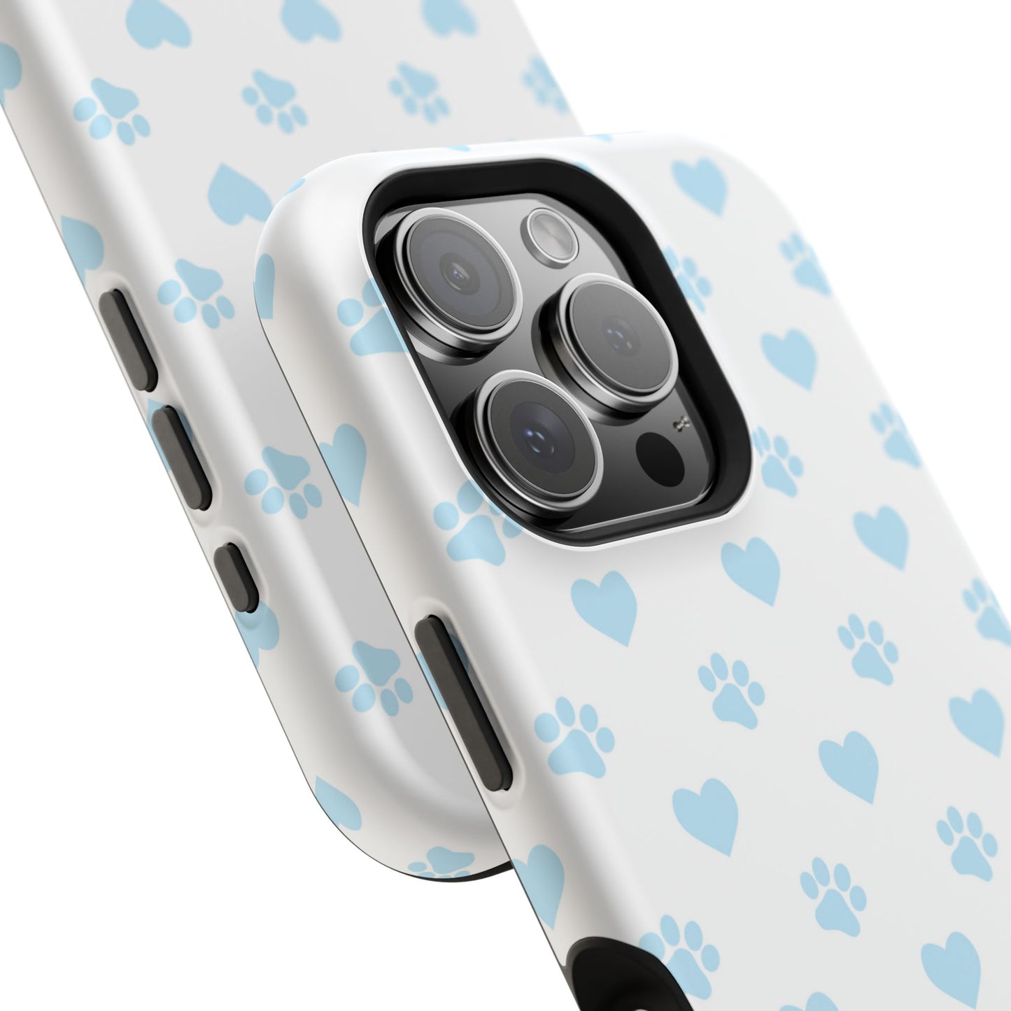 Light Blue Paw Prints & Hearts – MagSafe iPhone Case for Pet Lovers