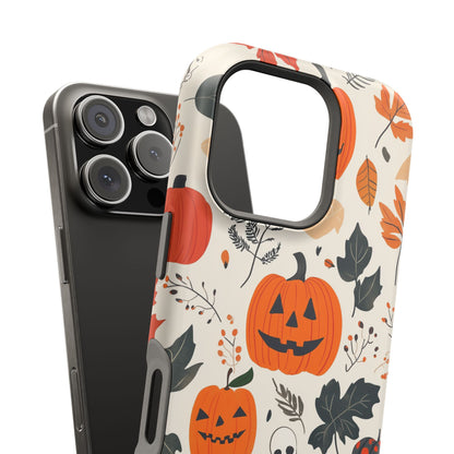 Spooky Pumpkin & Skeleton MagSafe iPhone Case – Halloween Jack-O'-Lantern Design