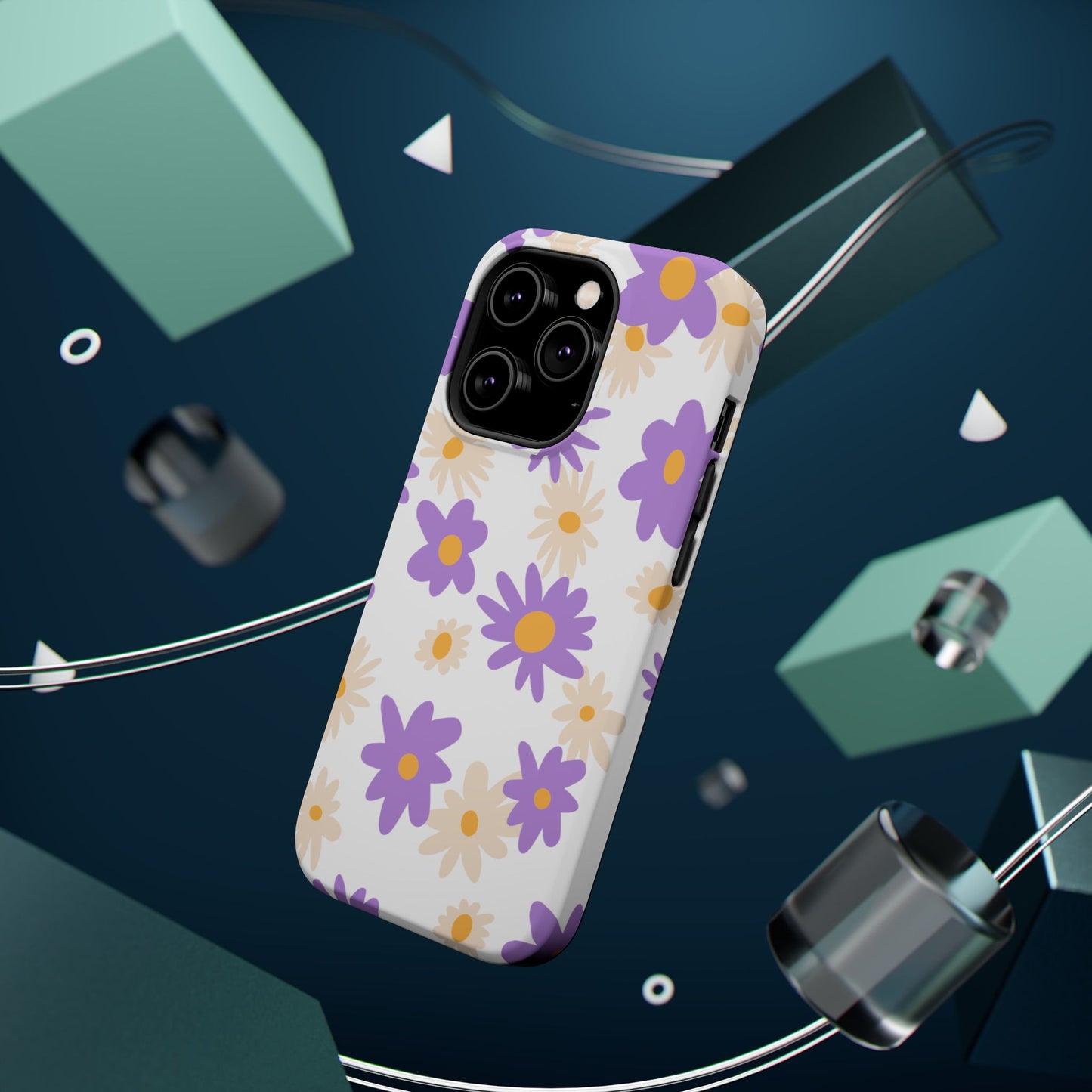 Retro Daisy Flower MagSafe iPhone Case – Pastel Purple & Cream Floral Design with Matte Finish