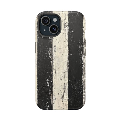 Vintage Vertical Stripe MagSafe iPhone Case - Black & White Grunge Design