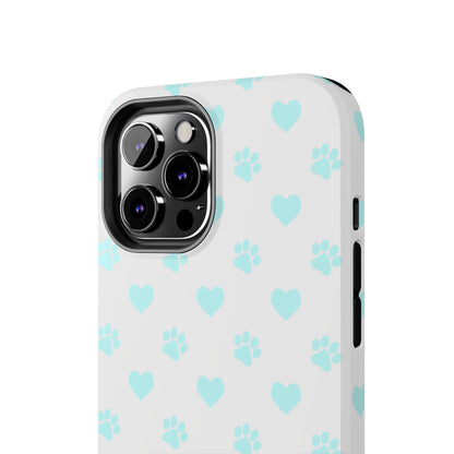 iPhone Case - Aqua Paw Print & Heart Design