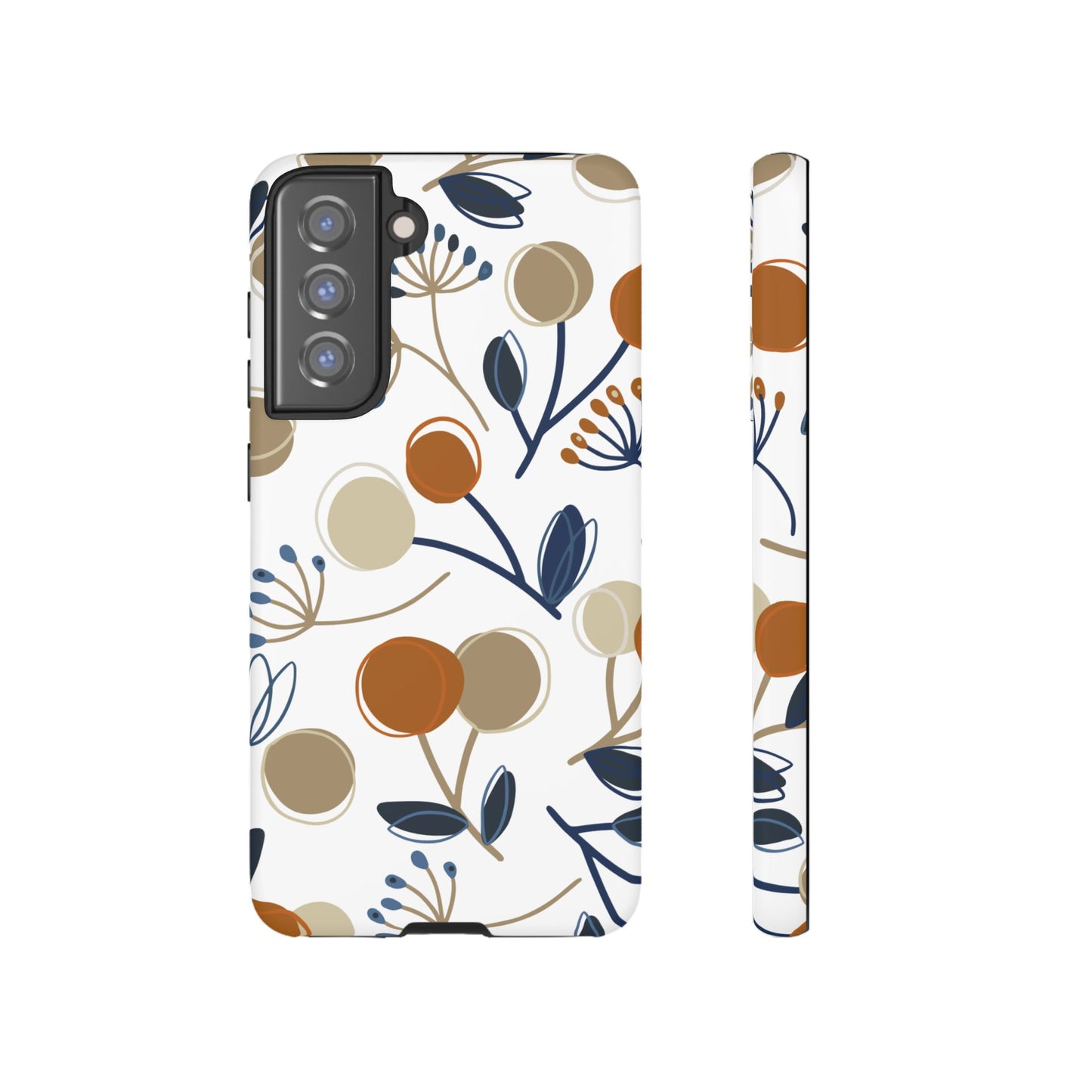 Modern Botanical Berries Tough Samsung Galaxy  Case – Earthy Tones & Navy Accents, Shock-Resistant