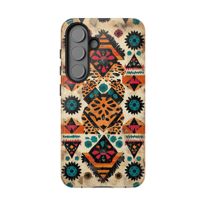Bohemian Leopard & Tribal Floral Tough Samsung Galaxy Case – Vibrant Eclectic Design, Dual-Layer Protection