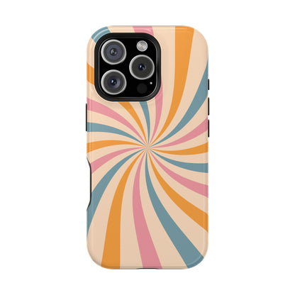 Retro Swirl Pattern MagSafe iPhone Case – Bold 70s Vibe in Pink, Orange, and Orange