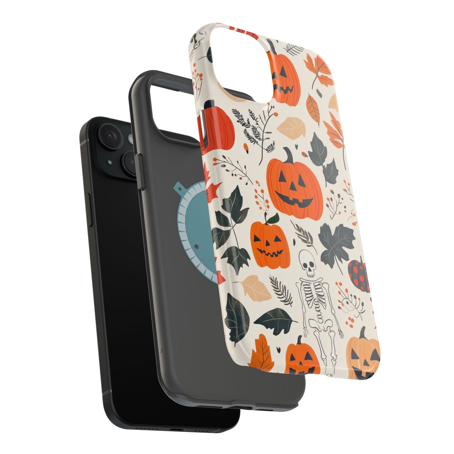 Spooky Pumpkin & Skeleton MagSafe iPhone Case – Halloween Jack-O'-Lantern Design