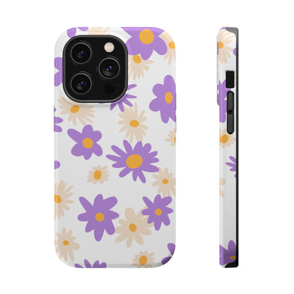 Retro Daisy Flower MagSafe iPhone Case – Pastel Purple & Cream Floral Design with Matte Finish