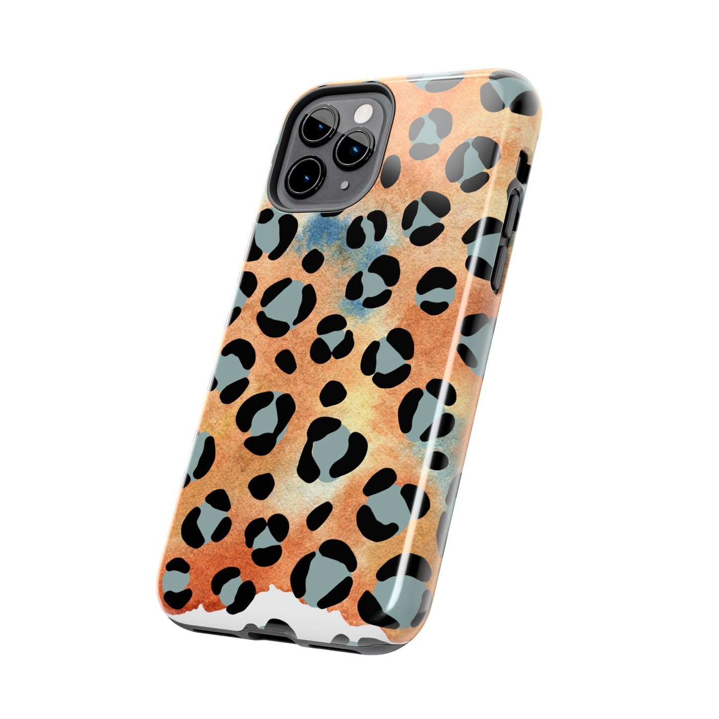 Sunset Watercolor Leopard Print Tough iPhone Case – Artistic Animal Pattern with Dual-Layer Protection