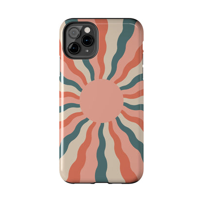 Retro Sunburst iPhone Case – Bold 70s-Inspired Waves in Coral, Teal, and Cream