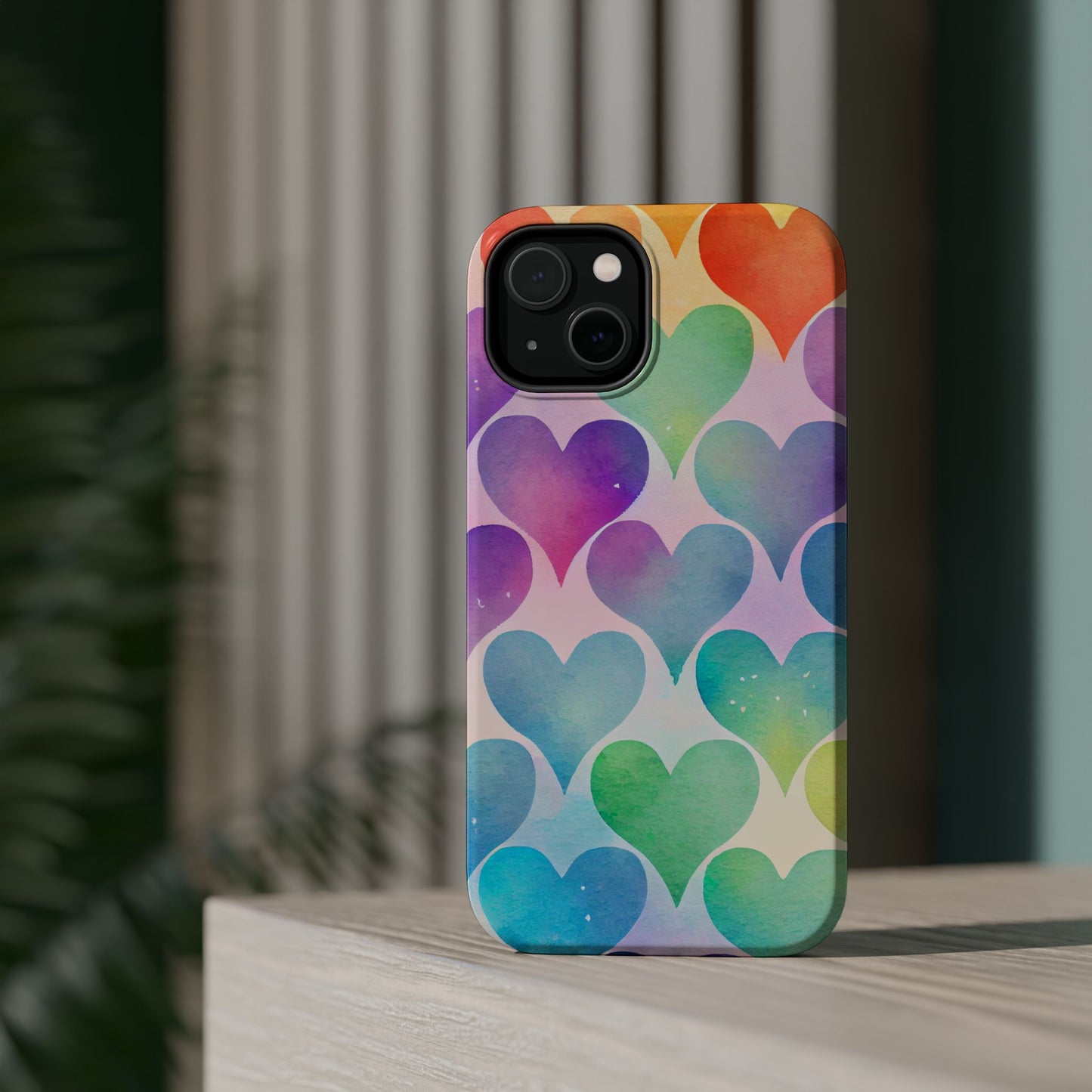 Rainbow Hearts Watercolor iPhone Case – Slim Design, Glossy Finish