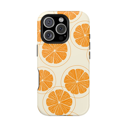 Citrus Burst Pattern Tough MagSafe iPhone Case – Bold Orange Design, Shockproof Protection