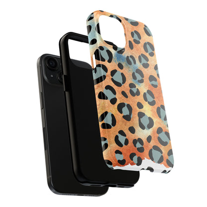 Sunset Watercolor Leopard Print Tough iPhone Case – Artistic Animal Pattern with Dual-Layer Protection