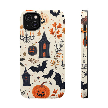 Haunted Halloween MagSafe iPhone Case – Haunted House, Bats, and Pumpkins Design