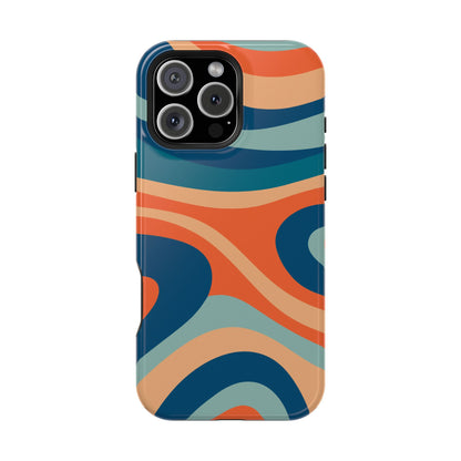 Retro Vibe Wavy Stripes MagSafe iPhone Case – 70s-Inspired in Teal, Orange, and Rust