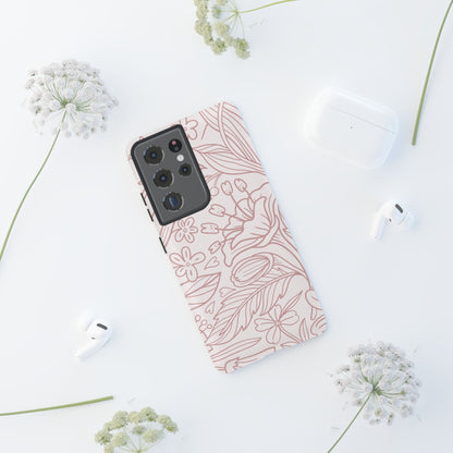 Blush Floral Line Art Tough Samsung Galaxy Case – Delicate Minimalist Design with Dual-Layer Protection