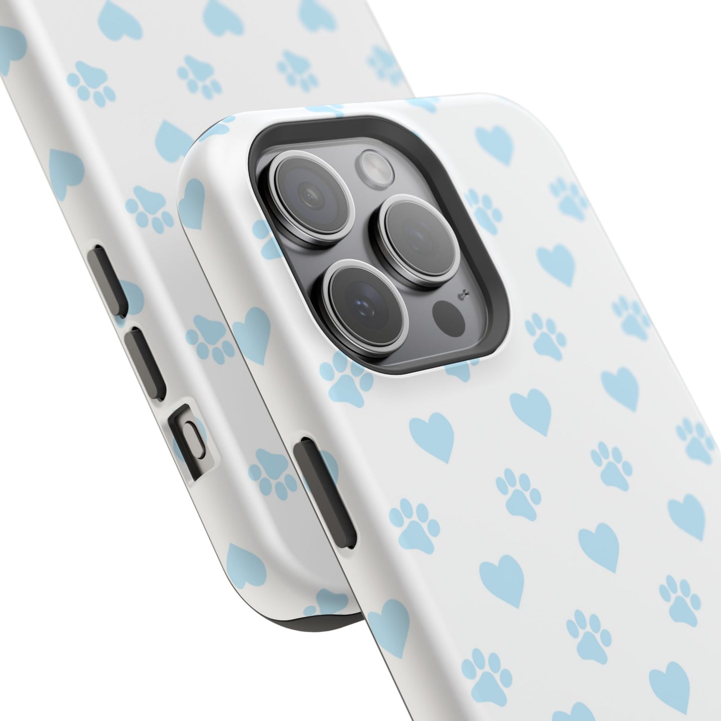 Light Blue Paw Prints & Hearts – MagSafe iPhone Case for Pet Lovers