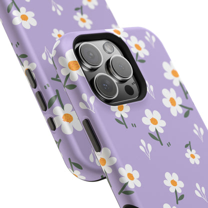 Purple Daisy Garden MagSafe  iPhone Case – Soft Lavender Background, Shockproof Protection with Slim Fit