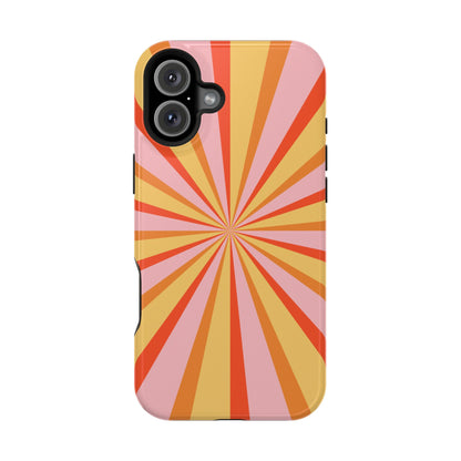 Bold Retro Sunburst MagSafe iPhone Case – Vibrant 70s-Inspired Rays in Orange, Pink, and Yellow