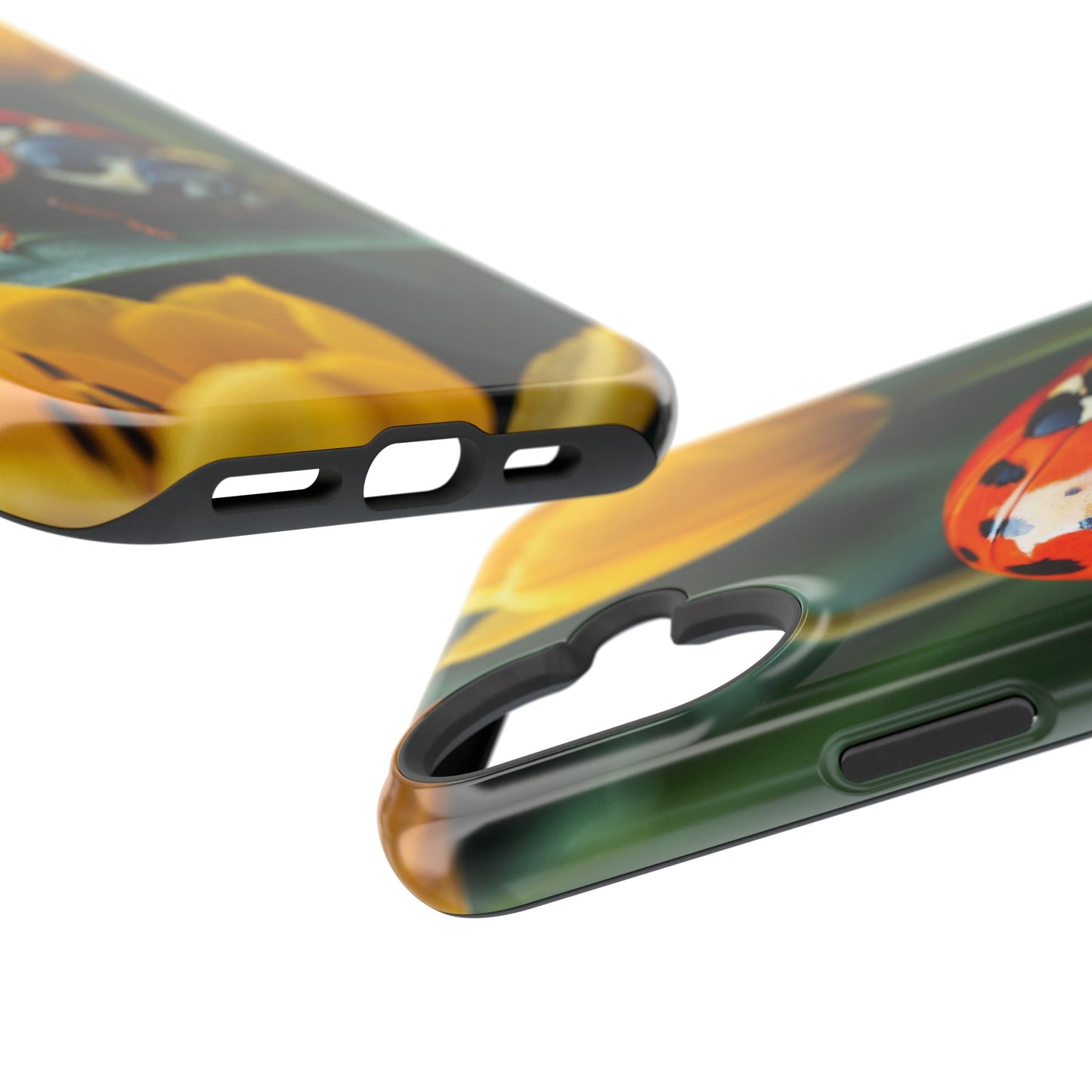 MagSafe iPhone Case: Vibrant Ladybug Amidst a Lush Yellow Flower Garden