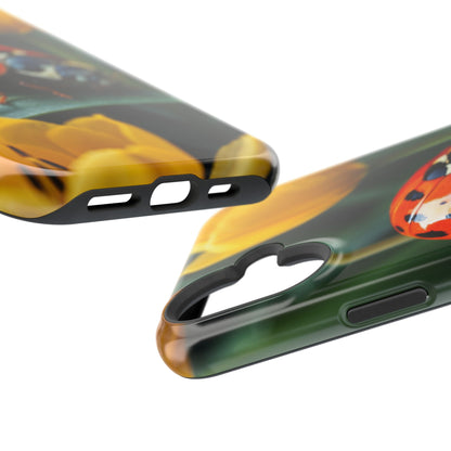 MagSafe iPhone Case: Vibrant Ladybug Amidst a Lush Yellow Flower Garden