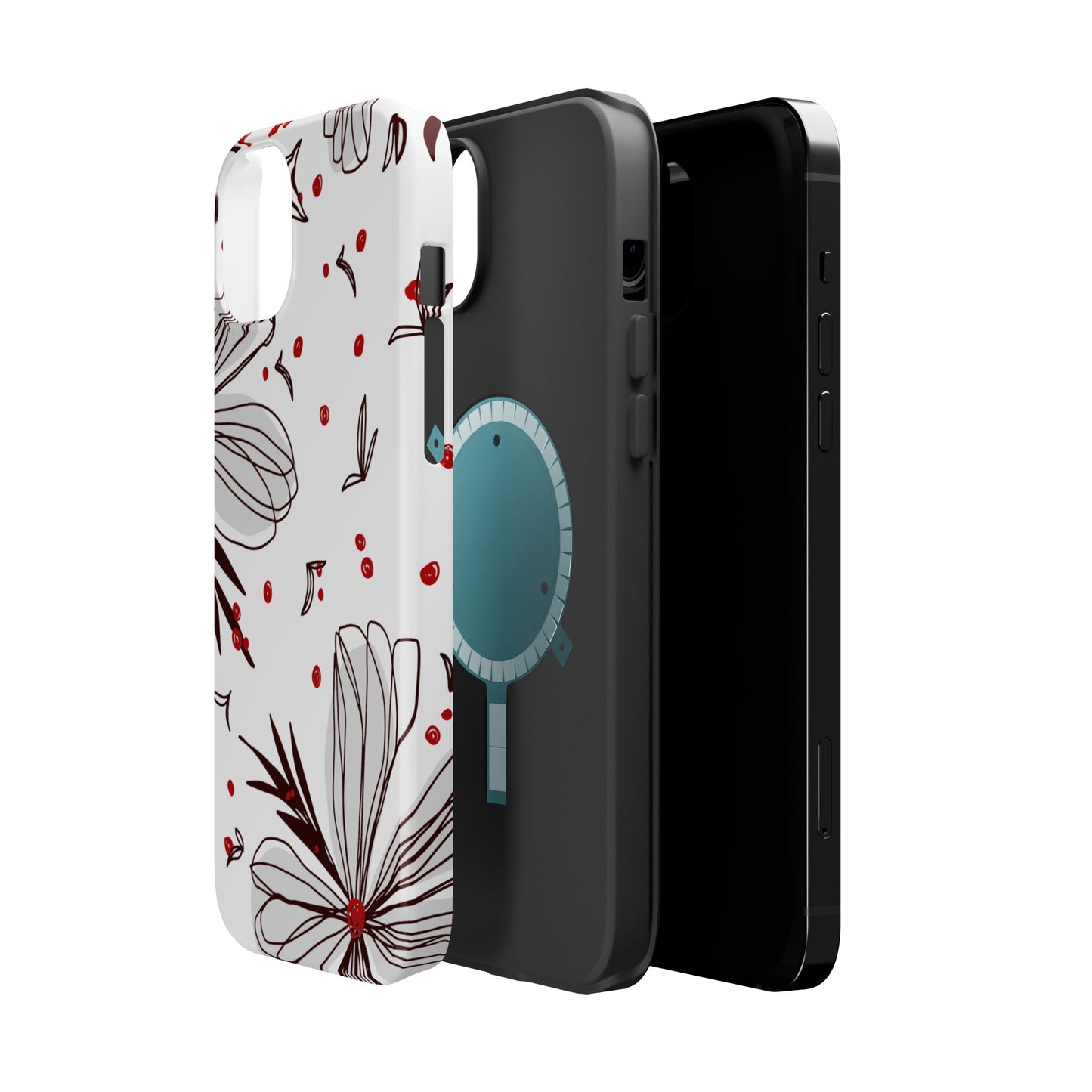 Minimalist Line Art Floral Tough MagSafe iPhone Case – Bold Red and Black Design, Shockproof Protection