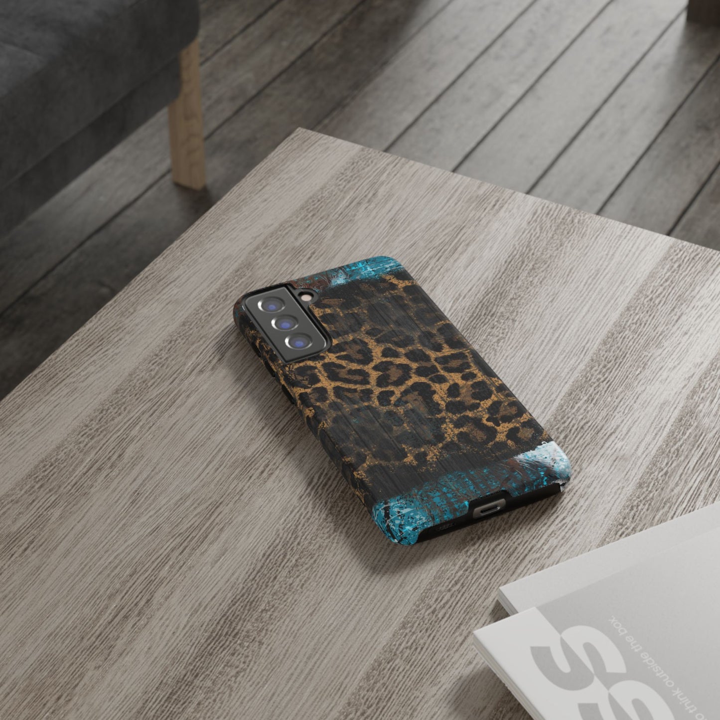 Boho Leopard and Turquoise Tough Samsung Galaxy Case – Rustic Western Design with Dual-Layer Protection