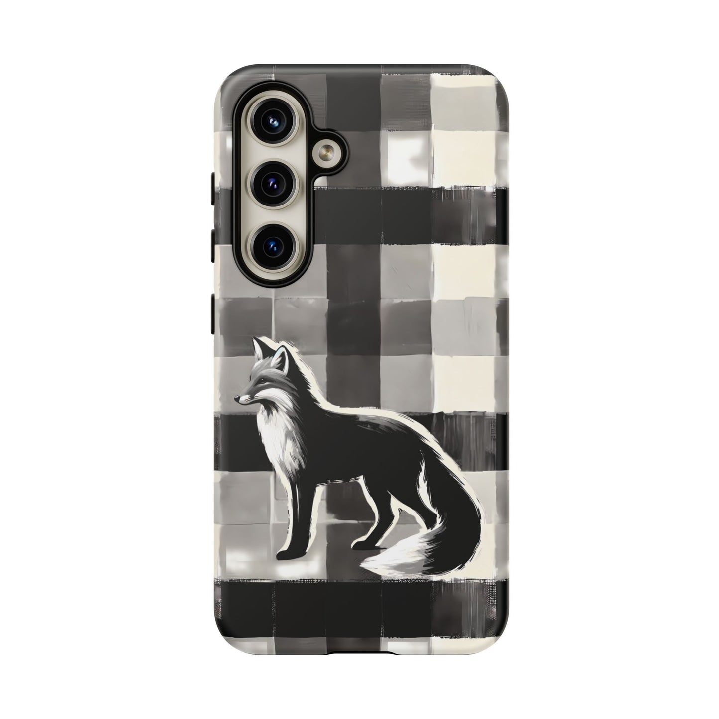 Black White Fox Phone Case - Monochrome Mystique