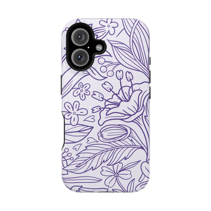 Lavender Floral Line Art Tough MagSafe iPhone Case – Minimalist Botanical Design with Dual-Layer Protection