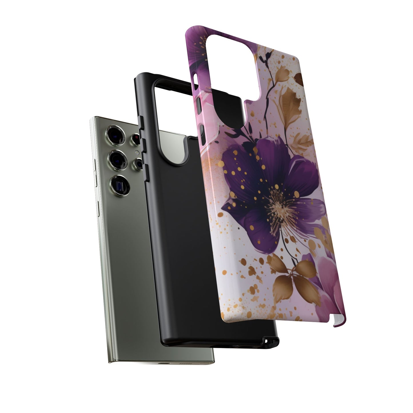 Elegant Purple & Gold Floral Samsung Galaxy Case - Luxe Flower Design