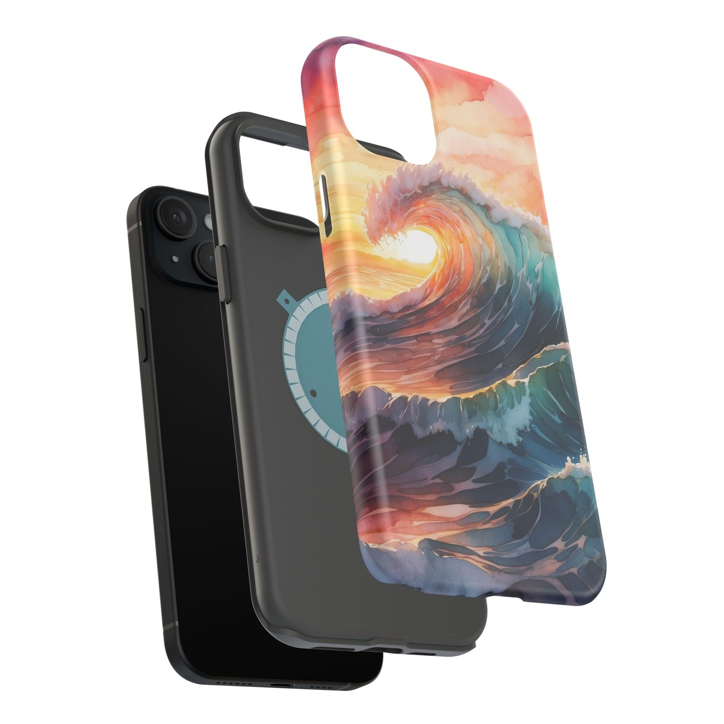 Ocean Sunrise Wave MagSafe iPhone Case – Vibrant Watercolor Wave Design