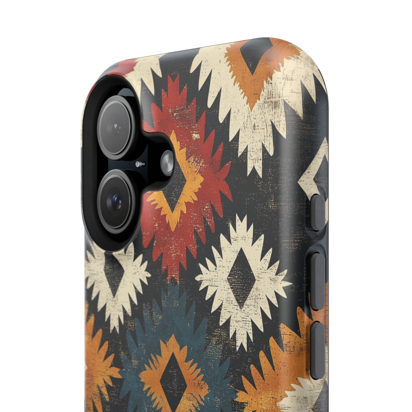 Rustic Tribal Sunburst Tough MagSafe iPhone Case – Vibrant Geometric Design, Dual-Layer Protection