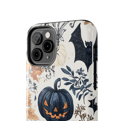 Vintage Halloween iPhone Case – Dark Jack-o'-Lanterns, Bats, and Autumn Leaves Design