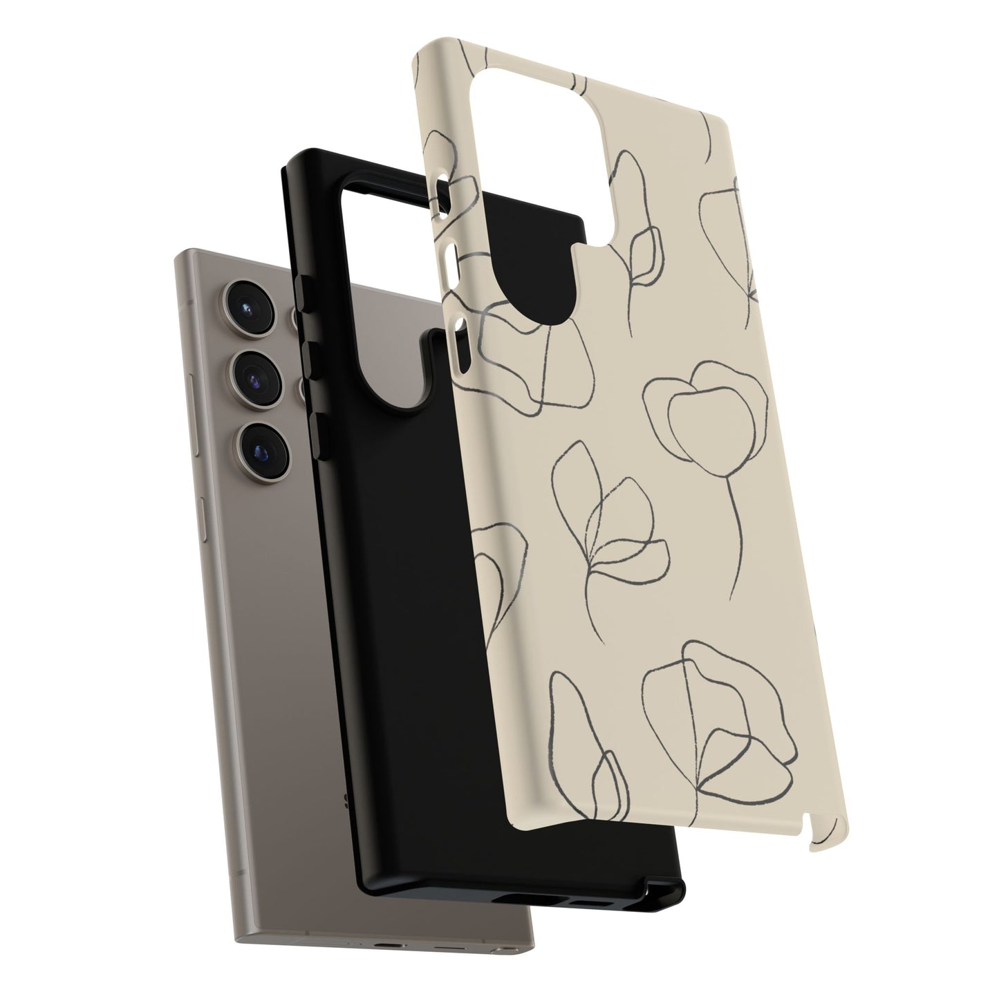 Minimalist Line Art Floral Tough Samsung Galaxy Case – Elegant Abstract Design with Dual-Layer Protection