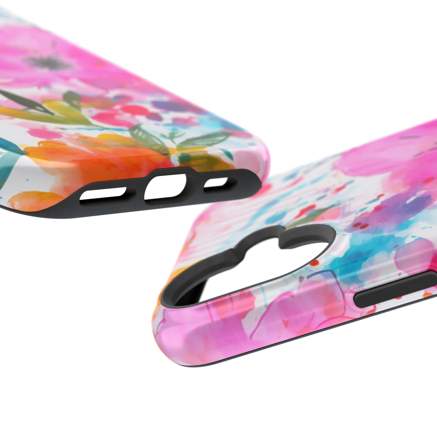 Color Splash Pink & Orange Watercolor Floral - MagSafe iPhone Case