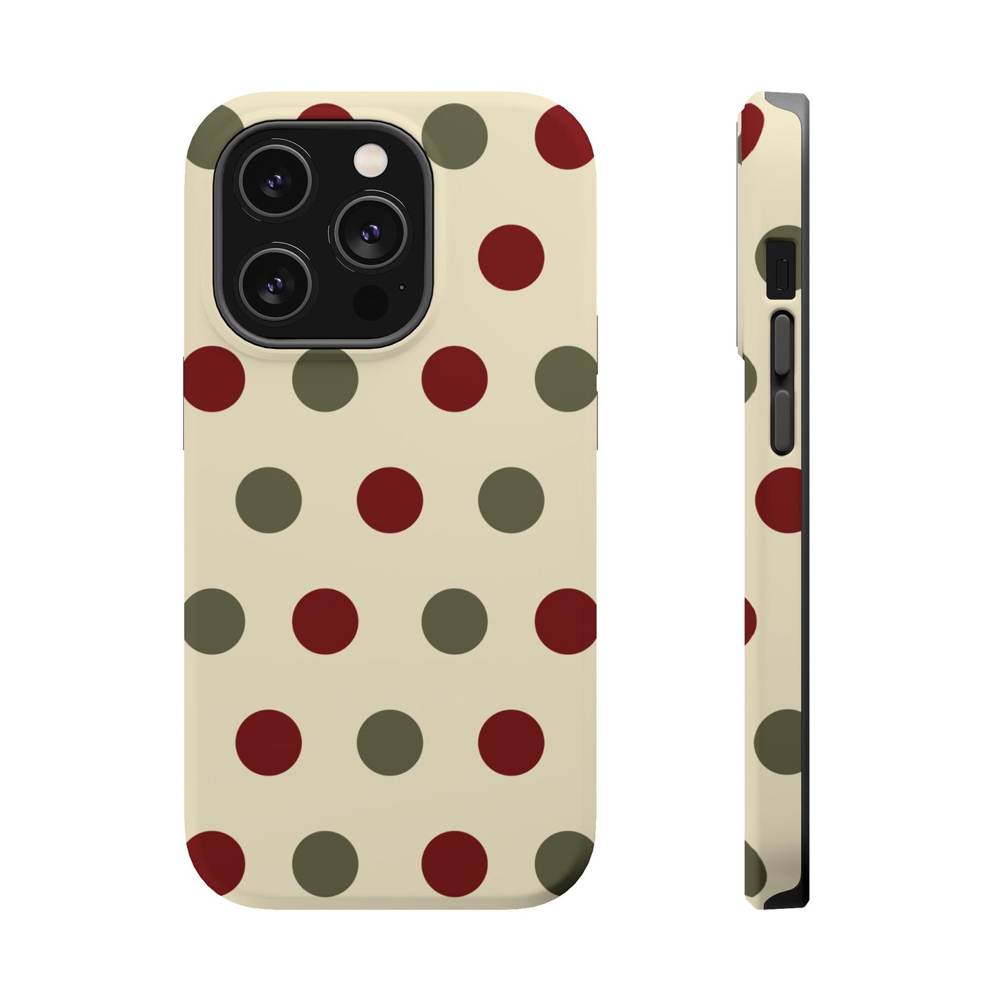 Red & Green Polka Dots on Cream – MagSafe iPhone Case