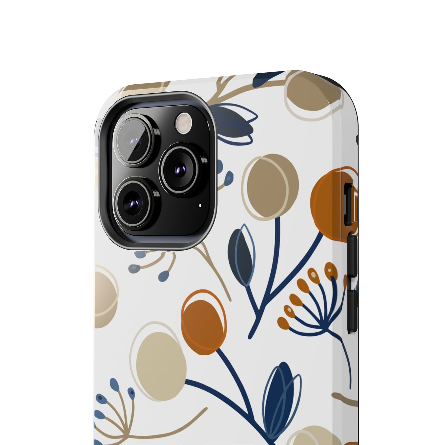 Modern Botanical Berries Tough iPhone Case – Earthy Tones & Navy Accents, Shock-Resistant