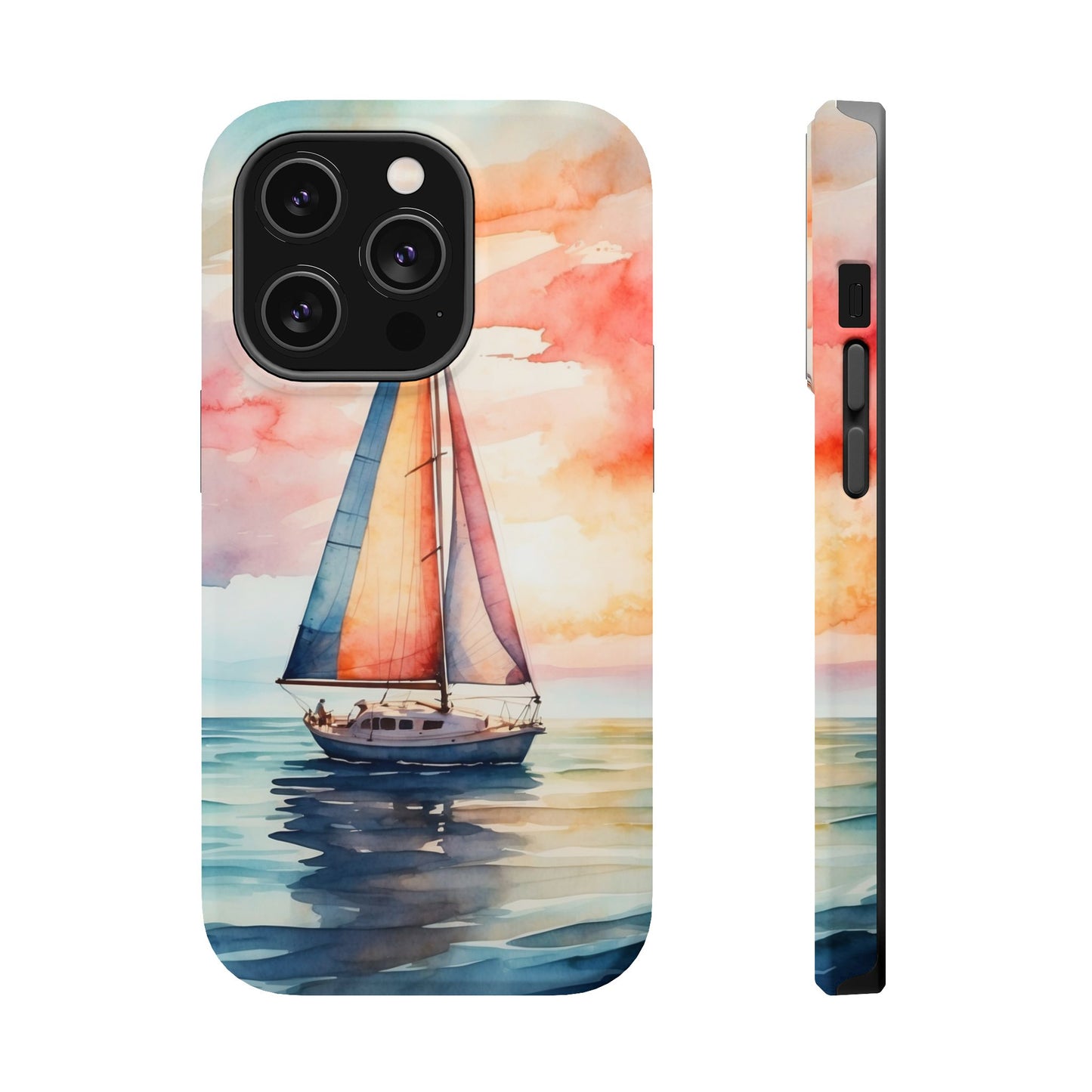 Sailboat Sunset MagSafe iPhone Case – Vibrant Watercolor Design