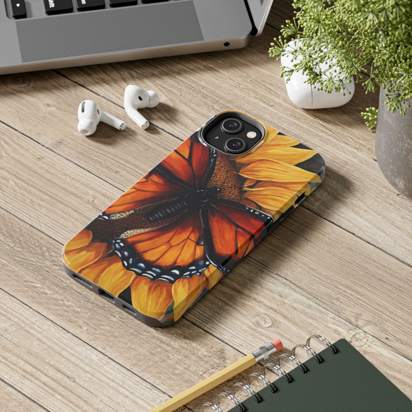 Monarch Butterfly & Sunflower Art – iPhone Case