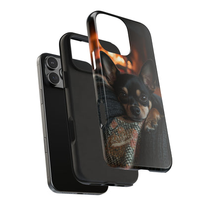 Cozy Chihuahua Fireplace iPhone Case – Warm and Stylish Design