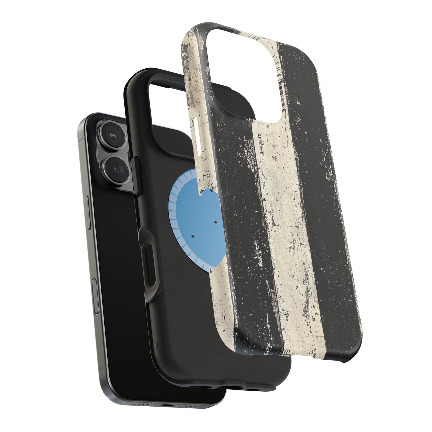 Vintage Vertical Stripe MagSafe iPhone Case - Black & White Grunge Design