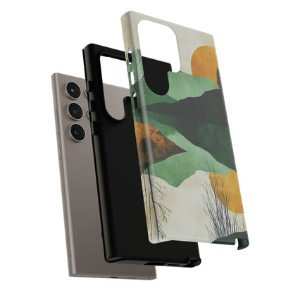 Retro Mountain Sunrise Samsung Galaxy Case – Minimalist Landscape Design, Dual-Layer Protection