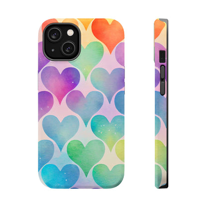 Rainbow Hearts Watercolor iPhone Case – Slim Design, Glossy Finish