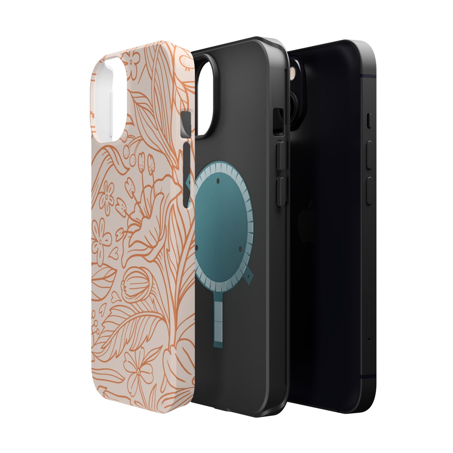 Soft Terracotta Floral Line Art Tough MagSafe iPhone Case – Minimalist Botanical Design with Dual-Layer Protection