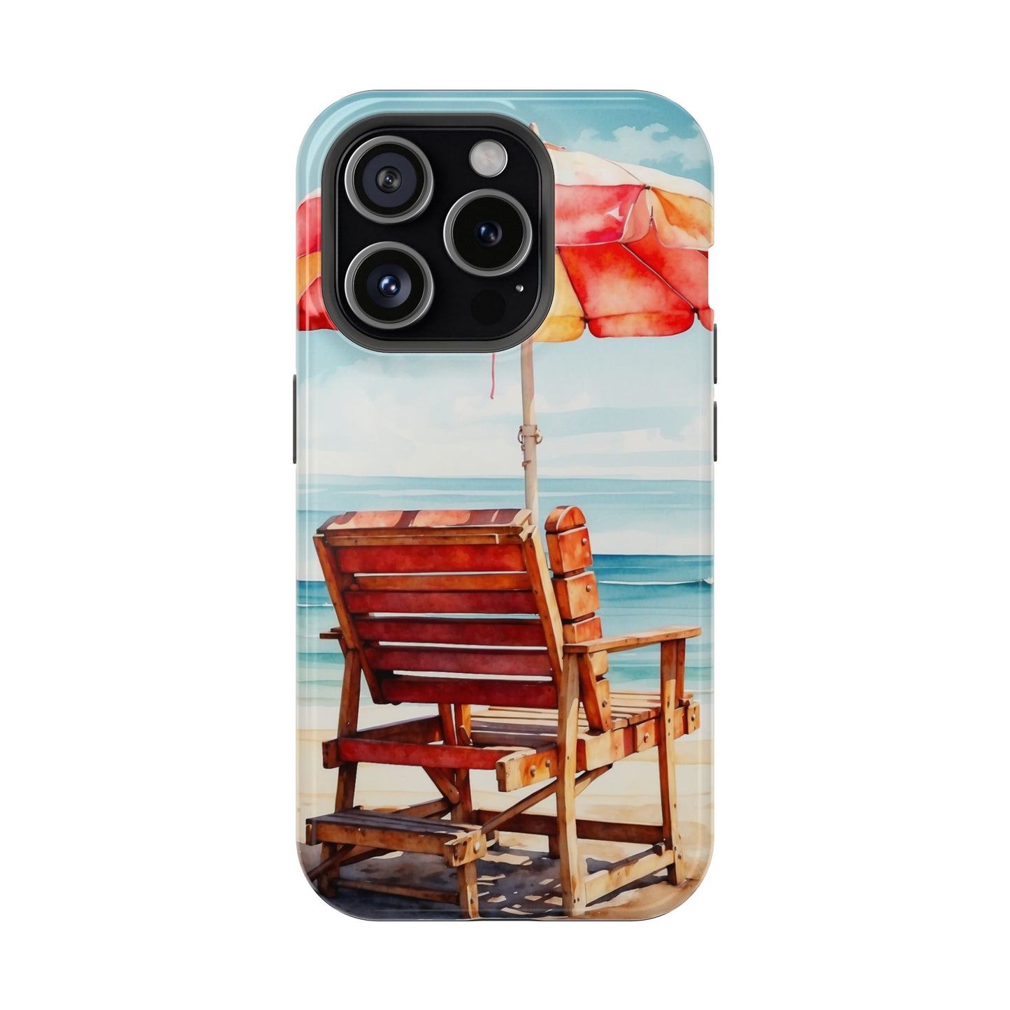 Beachfront Sunset Lounge MagSafe iPhone Case – Vibrant Watercolor Design